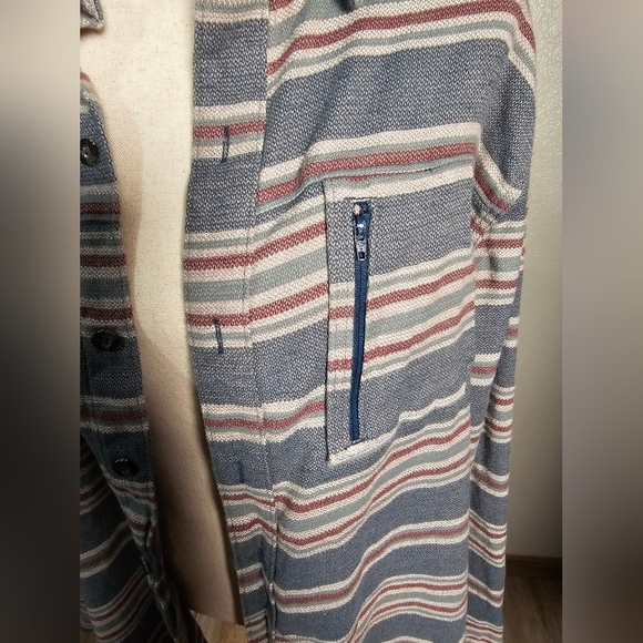 Ascend Men's Striped Button-Up Organic Cotton Jacket Shacket Shirt Large Tall - Picture 4 of 14